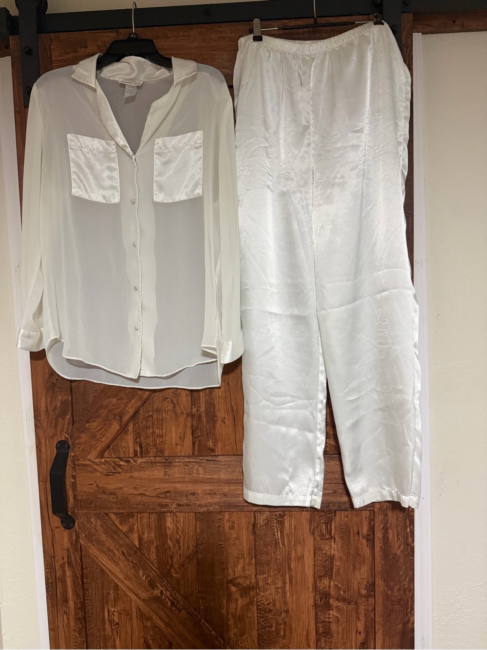 Vintage Alexandra Nicole Elegant Women Sheer and Satin PJ Set Ivory Size S